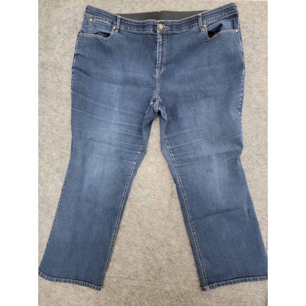 CJ Banks Straight Leg Jeans Elastic Waist Womens 24W Medium Wash Blue Denim